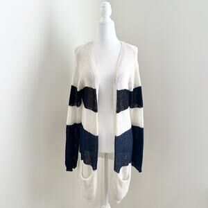 enza costa - linen rugby stripe cardigan knit sweater open front revolve